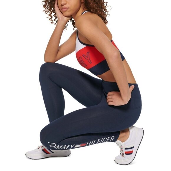 TOMMY HILFIGER SPORT Women's Navy High Rise Logo Leggings NWT - Picture 3 of 8